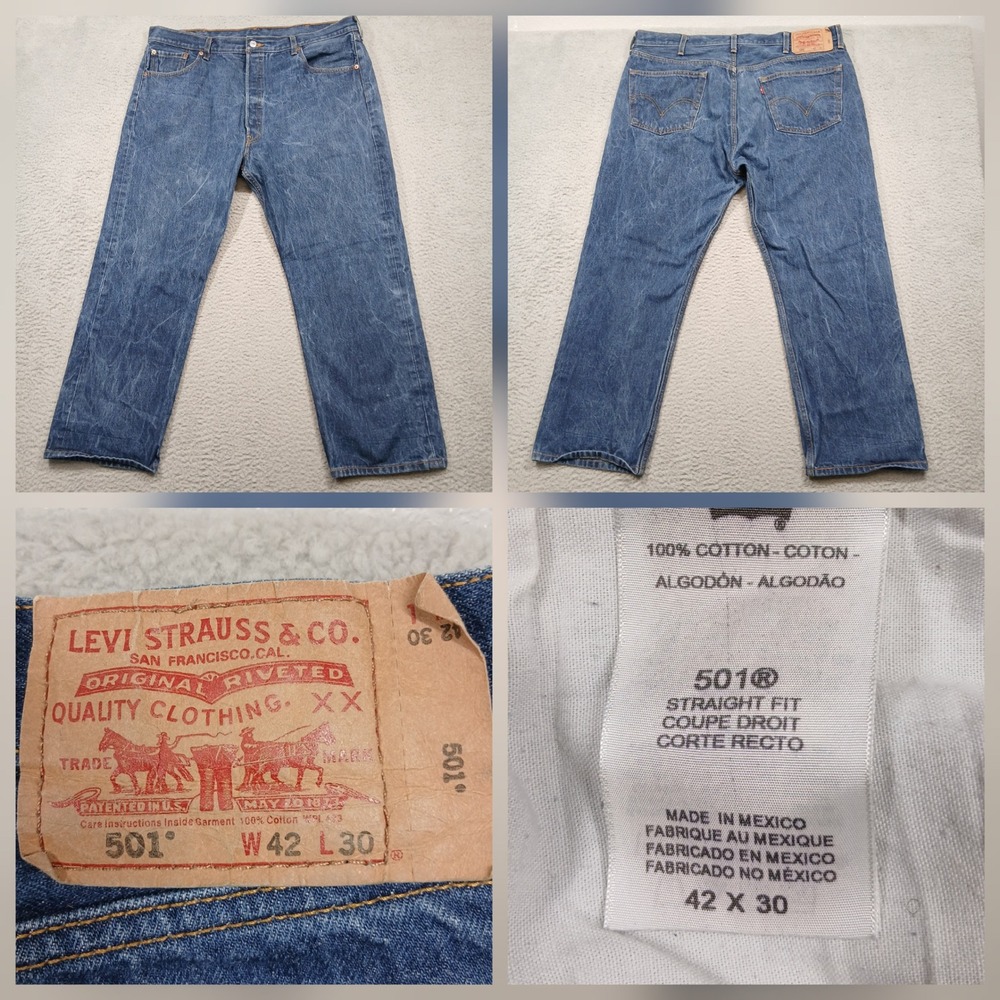 Levi's 501‎ Men's Jeans 42x30 Blue Denim Straight Fit Button Fly